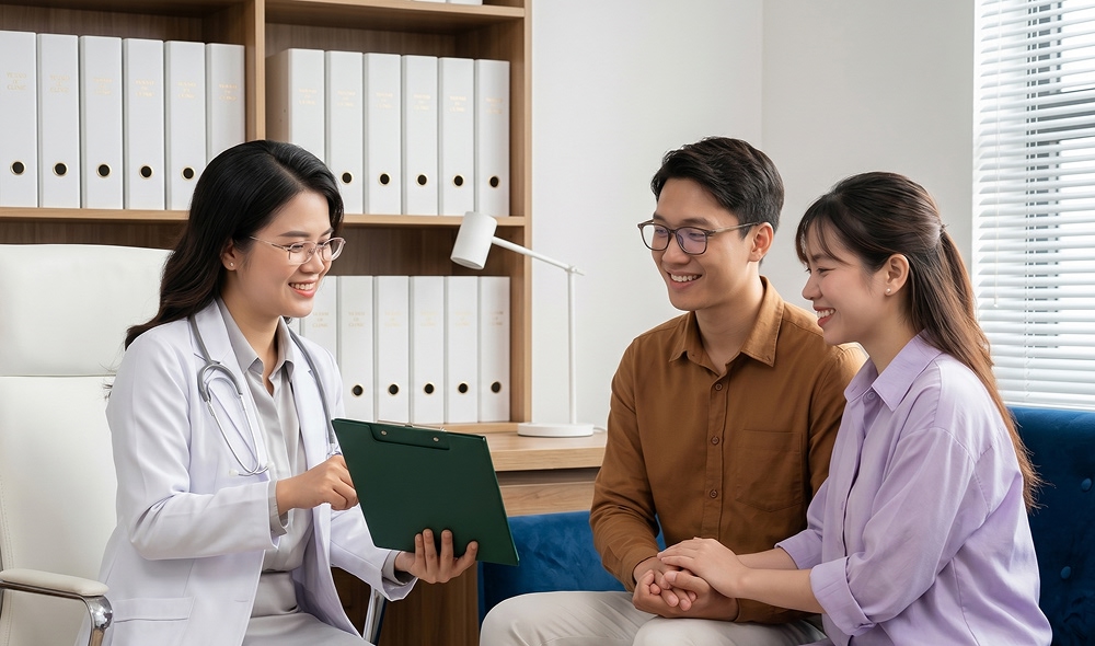 Cặp đôi trung niên hạnh phúc trước nhà